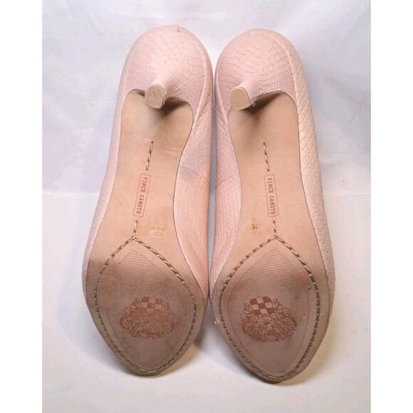 Vince Camuto Size 7B Kira Peep Toe Snakeskin Natural Pearl Heels 3" Leather - Picture 8 of 10